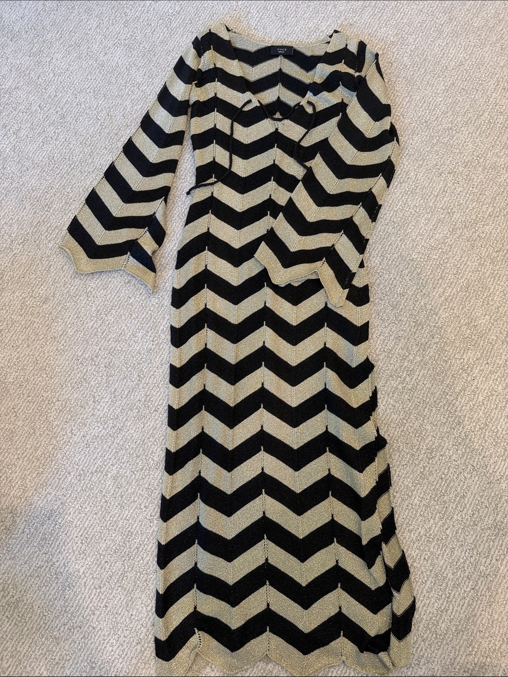 Vici Chevron Knit Maxi Coverup in Black and Gold